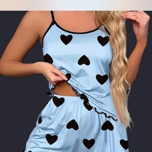 SHEIN Blue Heart Print Pajama Set